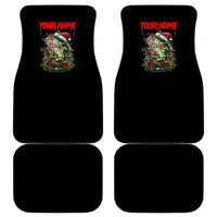 Custom Christmas Bass Fishing Car Mats Santa Hat and Holiday Lights on Black Background - Wonder Print Shop