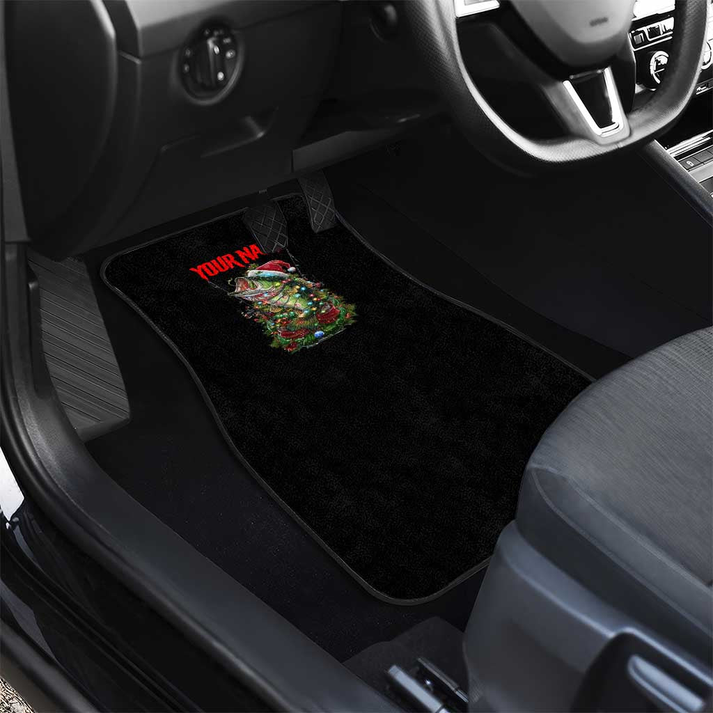 Custom Christmas Bass Fishing Car Mats Santa Hat and Holiday Lights on Black Background - Wonder Print Shop