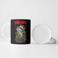 Custom Christmas Bass Fishing Ceramic Mug Santa Hat and Holiday Lights on Black Background - Wonder Print Shop