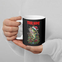 Custom Christmas Bass Fishing Ceramic Mug Santa Hat and Holiday Lights on Black Background - Wonder Print Shop