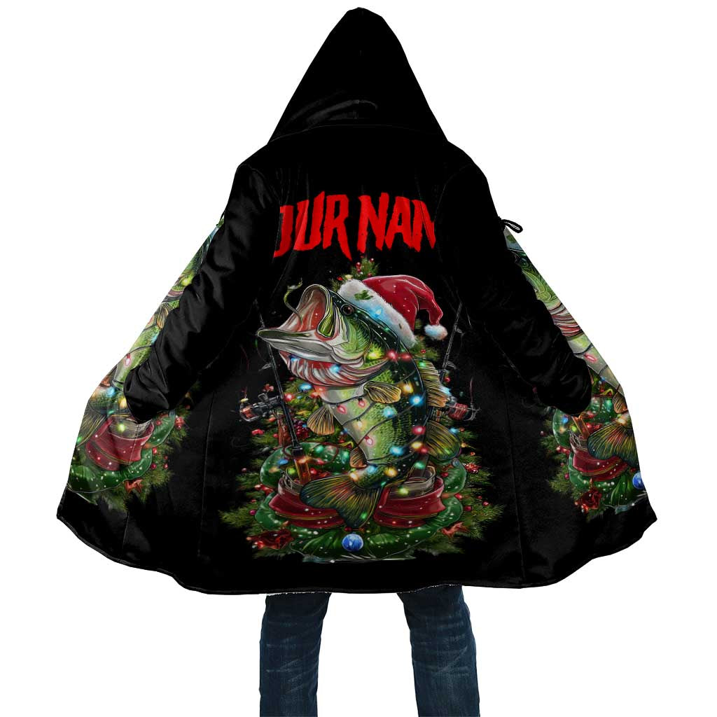 Custom Christmas Bass Fishing Cloak Santa Hat and Holiday Lights on Black Background - Wonder Print Shop