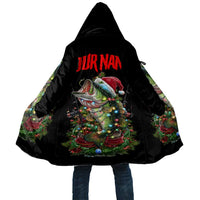 Custom Christmas Bass Fishing Cloak Santa Hat and Holiday Lights on Black Background - Wonder Print Shop