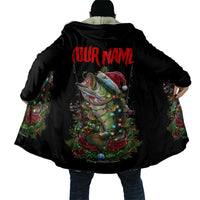 Custom Christmas Bass Fishing Cloak Santa Hat and Holiday Lights on Black Background - Wonder Print Shop