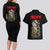 Custom Christmas Bass Fishing Couples Matching Long Sleeve Bodycon Dress and Hawaiian Shirt Santa Hat and Holiday Lights on Black Background - Wonder Print Shop