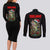 Custom Christmas Bass Fishing Couples Matching Long Sleeve Bodycon Dress and Long Sleeve Button Shirt Santa Hat and Holiday Lights on Black Background - Wonder Print Shop
