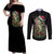 Custom Christmas Bass Fishing Couples Matching Off Shoulder Maxi Dress and Long Sleeve Button Shirt Santa Hat and Holiday Lights on Black Background - Wonder Print Shop