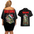 Custom Christmas Bass Fishing Couples Matching Off Shoulder Short Dress and Hawaiian Shirt Santa Hat and Holiday Lights on Black Background - Wonder Print Shop