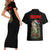 Custom Christmas Bass Fishing Couples Matching Short Sleeve Bodycon Dress and Hawaiian Shirt Santa Hat and Holiday Lights on Black Background - Wonder Print Shop