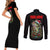 Custom Christmas Bass Fishing Couples Matching Short Sleeve Bodycon Dress and Long Sleeve Button Shirt Santa Hat and Holiday Lights on Black Background - Wonder Print Shop