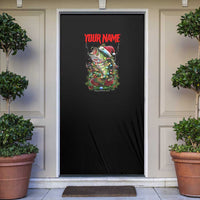 Custom Christmas Bass Fishing Door Cover Santa Hat and Holiday Lights on Black Background - Wonder Print Shop