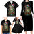 Custom Christmas Bass Fishing Family Matching Long Sleeve Bodycon Dress and Hawaiian Shirt Santa Hat and Holiday Lights on Black Background - Wonder Print Shop