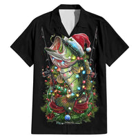 Custom Christmas Bass Fishing Family Matching Mermaid Dress and Hawaiian Shirt Santa Hat and Holiday Lights on Black Background - Wonder Print Shop