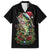 Custom Christmas Bass Fishing Family Matching Off The Shoulder Long Sleeve Dress and Hawaiian Shirt Santa Hat and Holiday Lights on Black Background - Wonder Print Shop