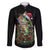 Custom Christmas Bass Fishing Family Matching Off The Shoulder Long Sleeve Dress and Hawaiian Shirt Santa Hat and Holiday Lights on Black Background - Wonder Print Shop