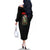 Custom Christmas Bass Fishing Family Matching Off The Shoulder Long Sleeve Dress and Hawaiian Shirt Santa Hat and Holiday Lights on Black Background - Wonder Print Shop