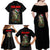 Custom Christmas Bass Fishing Family Matching Off Shoulder Maxi Dress and Hawaiian Shirt Santa Hat and Holiday Lights on Black Background - Wonder Print Shop