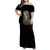 Custom Christmas Bass Fishing Family Matching Off Shoulder Maxi Dress and Hawaiian Shirt Santa Hat and Holiday Lights on Black Background - Wonder Print Shop
