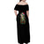 Custom Christmas Bass Fishing Family Matching Off Shoulder Maxi Dress and Hawaiian Shirt Santa Hat and Holiday Lights on Black Background - Wonder Print Shop