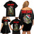 Custom Christmas Bass Fishing Family Matching Off Shoulder Short Dress and Hawaiian Shirt Santa Hat and Holiday Lights on Black Background - Wonder Print Shop