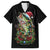 Custom Christmas Bass Fishing Family Matching Off Shoulder Short Dress and Hawaiian Shirt Santa Hat and Holiday Lights on Black Background - Wonder Print Shop