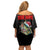 Custom Christmas Bass Fishing Family Matching Off Shoulder Short Dress and Hawaiian Shirt Santa Hat and Holiday Lights on Black Background - Wonder Print Shop