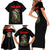 Custom Christmas Bass Fishing Family Matching Short Sleeve Bodycon Dress and Hawaiian Shirt Santa Hat and Holiday Lights on Black Background - Wonder Print Shop