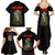Custom Christmas Bass Fishing Family Matching Summer Maxi Dress and Hawaiian Shirt Santa Hat and Holiday Lights on Black Background - Wonder Print Shop