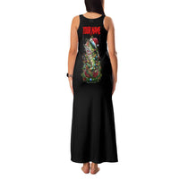 Custom Christmas Bass Fishing Family Matching Tank Maxi Dress and Hawaiian Shirt Santa Hat and Holiday Lights on Black Background - Wonder Print Shop
