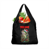Custom Christmas Bass Fishing Grocery Bag Santa Hat and Holiday Lights on Black Background - Wonder Print Shop
