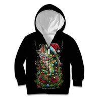 Custom Christmas Bass Fishing Kid Hoodie Santa Hat and Holiday Lights on Black Background - Wonder Print Shop