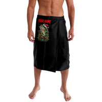 Custom Christmas Bass Fishing Lavalava Santa Hat and Holiday Lights on Black Background - Wonder Print Shop