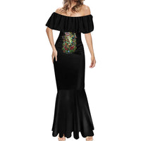Custom Christmas Bass Fishing Mermaid Dress Santa Hat and Holiday Lights on Black Background - Wonder Print Shop