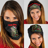 Christmas Bass Fishing Neck Gaiter Santa Hat and Holiday Lights on Black Background TS04