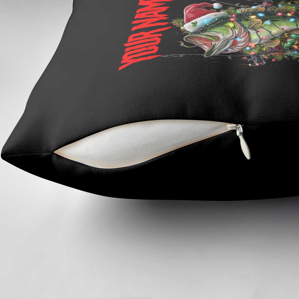 Custom Christmas Bass Fishing Pillow Cover Santa Hat and Holiday Lights on Black Background - Wonder Print Shop