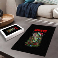 Custom Christmas Bass Fishing Puzzle Santa Hat and Holiday Lights on Black Background - Wonder Print Shop
