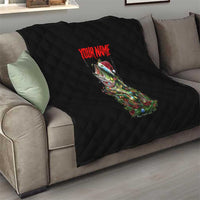 Custom Christmas Bass Fishing Quilt Santa Hat and Holiday Lights on Black Background - Wonder Print Shop