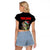 Custom Christmas Bass Fishing Raglan Cropped T Shirt Santa Hat and Holiday Lights on Black Background - Wonder Print Shop