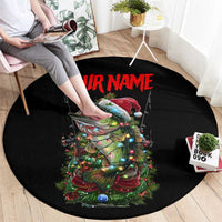 Custom Christmas Bass Fishing Round Carpet Santa Hat and Holiday Lights on Black Background - Wonder Print Shop