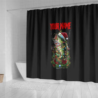 Custom Christmas Bass Fishing Shower Curtain Santa Hat and Holiday Lights on Black Background - Wonder Print Shop
