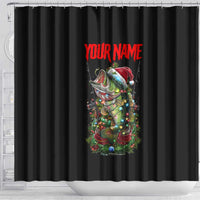 Custom Christmas Bass Fishing Shower Curtain Santa Hat and Holiday Lights on Black Background - Wonder Print Shop