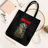 Custom Christmas Bass Fishing Tote Bag Santa Hat and Holiday Lights on Black Background - Wonder Print Shop