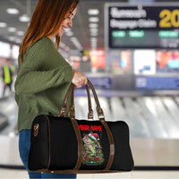Custom Christmas Bass Fishing Travel Bag Santa Hat and Holiday Lights on Black Background - Wonder Print Shop