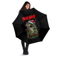 Custom Christmas Bass Fishing Umbrella Santa Hat and Holiday Lights on Black Background - Wonder Print Shop