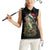 Custom Christmas Bass Fishing Women Sleeveless Polo Shirt Santa Hat and Holiday Lights on Black Background - Wonder Print Shop