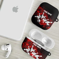 Red Bowling Ball and Pins Design AirPods Case with Fiery Smoke Background and Custom Team Name Text - Wonder Print Shop