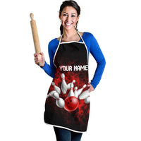 Red Bowling Ball and Pins Design Apron with Fiery Smoke Background and Custom Team Name Text - Wonder Print Shop