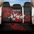 Red Bowling Ball and Pins Design Back Car Seat Cover with Fiery Smoke Background and Custom Team Name Text - Wonder Print Shop