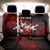 Red Bowling Ball and Pins Design Back Car Seat Cover with Fiery Smoke Background and Custom Team Name Text - Wonder Print Shop