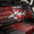 Red Bowling Ball and Pins Design Back Car Seat Cover with Fiery Smoke Background and Custom Team Name Text - Wonder Print Shop