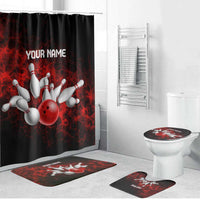 Red Bowling Ball and Pins Design Bathroom Set with Fiery Smoke Background and Custom Team Name Text - Wonder Print Shop